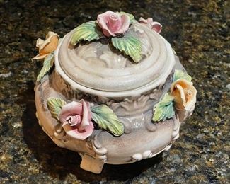 Vintage Large Capodimonte Footed Trinket Box