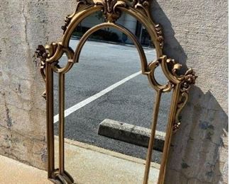 Gold Baroque Style Mirror w Shell Floral Crest