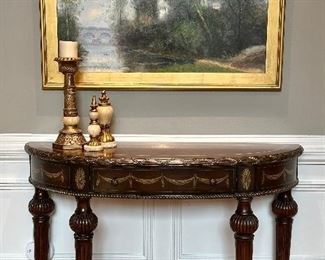 Oil on Canvas, Signed L. Stephano & Demilune Table with Gold Accents