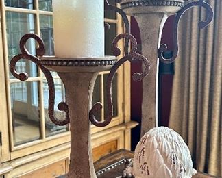 Pillar Candlesticks with Scroll Accents