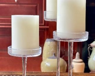 Set of 3 Glass Pillar Candlesticks