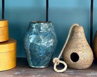 Nesting Boxes, Pottery Vase & Bird Houses