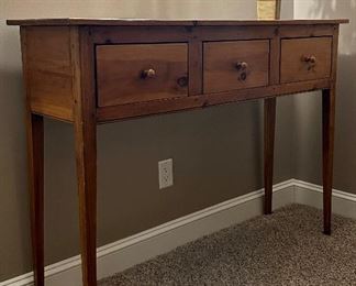 Three Drawer High Pine Console Table on Long Tapered Legs