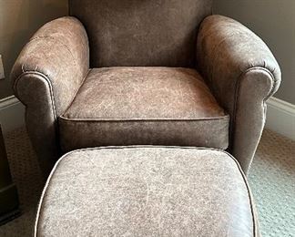 Ethan Allen Leather Armchair & Ottoman