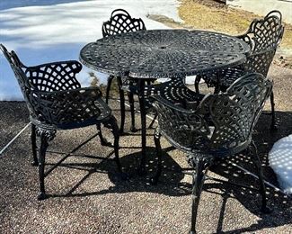 Painted Metal Bistro Table with Four Chairs