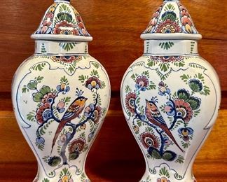 (2) Delft Lidded Vases
