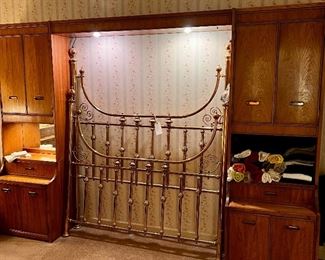 The Room Size Bed lighted Headboard & End Tables w/Storage for King/Queen Mattress Set (not available) …the Brass Bed has no relation to this huge Headboard Set