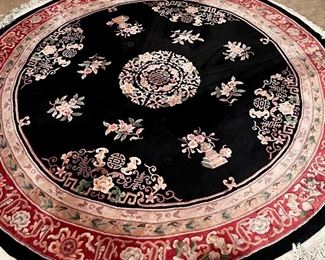 Full View 9.5’  Round Area Rug Thick Wool Chinese motif