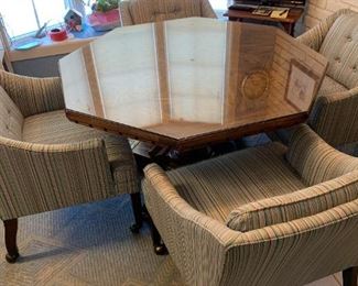Game table or dining table with 4 custom upholstered roller chairs