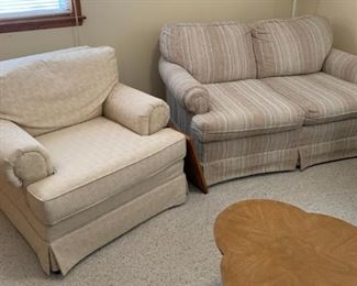 Love seat and uph. side club chair, beige.