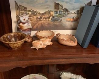 Shenandoah Greenwalt print, vintage slag, painted china