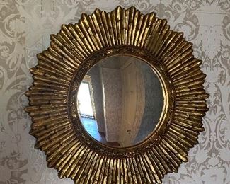 Vintage sunburst with convex mirror 