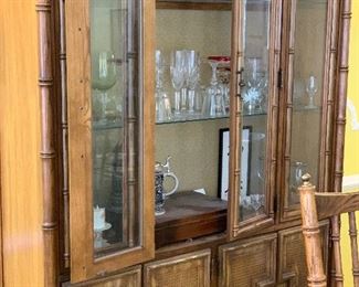 China cabinet and assortment of glassware