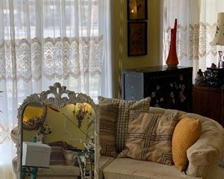 Sofa sets, wall mirrors, glass table sets