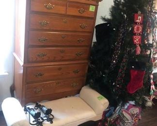 And another outstanding oak highboy chest w/ filigree pediment top