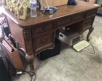 A GORGEOUS carved desk (under all the dust!) Will clean up beautifully!