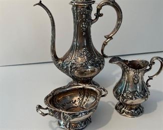 Antique Sterling Silver Coffee set is monogramed