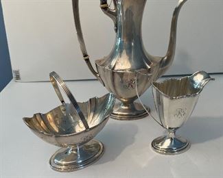 Antique sterling silver 3piece coffee set also monogramed