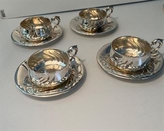 Set of 4 sterling silver cup & saucer set from Germany marked 800 silver