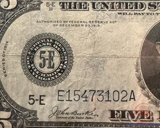 1913 $5 Horse Blanket Silver Certificate