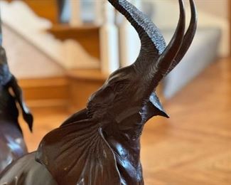 MAITLAND SMITH Bronze Sculpture Three Elephants (Good Luck) Glass Topped Table
