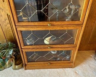 Barrister Style Bookcase with Leaded Glass Doors