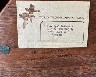 "Bluewinged Teal-Pair" Original Wood Carving by LARRY TAWES