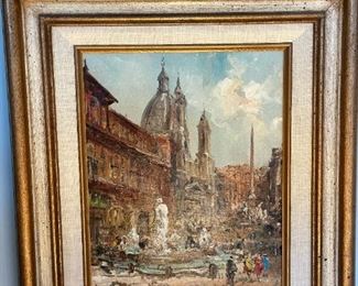 Original Oil on Cavas Rome Street Scene
