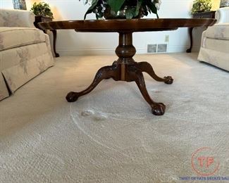 HENREDON Round Pie Crust Coffee Table with Ball and Claw Feet
