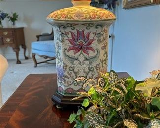 PAIR Chinese Floral Glazed Chinoiserie Table Lamps
