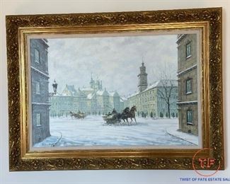 Original Oil on Canvas Polish Street Scene by STANISLAV CHIMILINSKY
