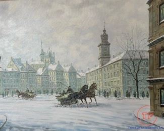 Original Oil on Canvas Polish Street Scene by STANISLAV CHIMILINSKY

