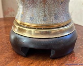 Signed FREDERICK COOPER Asian Ceramic Mid Century Peacock Lamps
