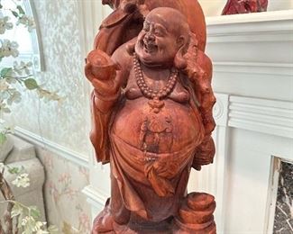 Large Vintage Wood Carved Buddha