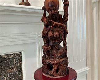 Large Vintage Wood Carved Shou Xing