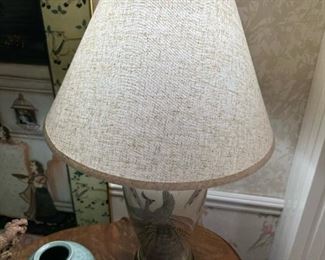 Signed FREDERICK COOPER Asian Ceramic Mid Century Peacock Lamps
