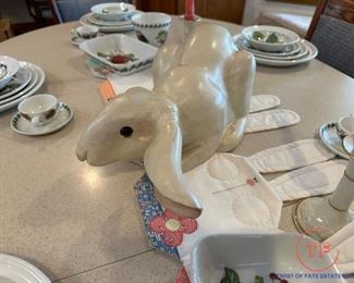 Large Hand Carved Wood Rabbit / Bunny