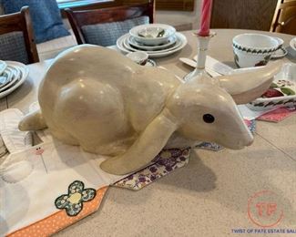 Large Hand Carved Wood Rabbit / Bunny