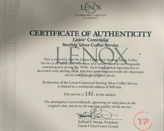 LENOX Centennial 6 Pc Coffee Service with Sterling Overlay Limited Edition (143 / 500)
