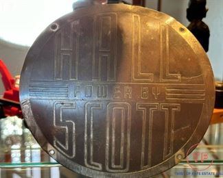 Early HALL-SCOTT Motor Company Curved Copper Badge
