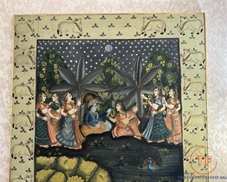 Indian Courting Couple Large Painting on Fabric