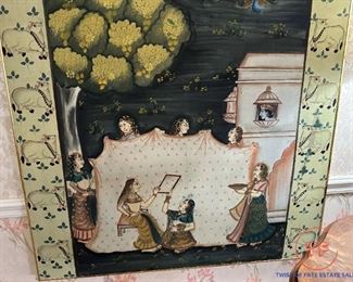 Indian Courting Couple Large Painting on Fabric