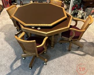 Vintage Game Table with Cane Back Chairs