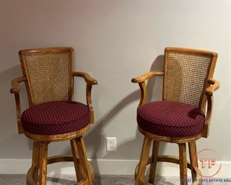 Oak Cane Back Barstools