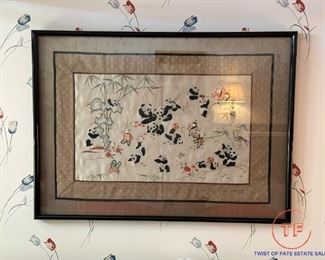 Vintage Framed Chinese Panda Silk Embroidery