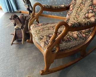 Antique Carved Swans Arm Rocker