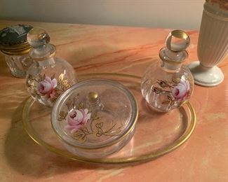 Dresser set, painted glass