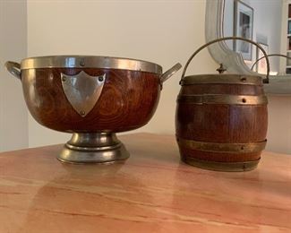English oak wooden humidor and presentation bowl