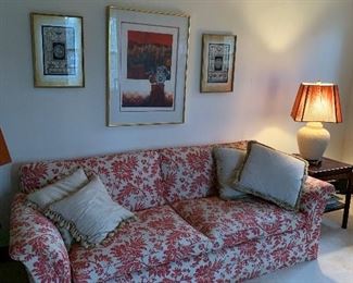Red and white sofa