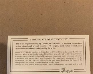 Giorgi Ferrari signed and numbered miniature etchings, 7 in total